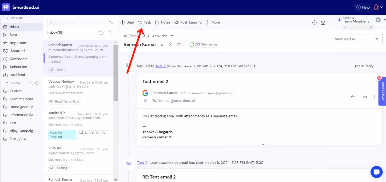 Task creation in Smartlead Master Inbox 3.0 