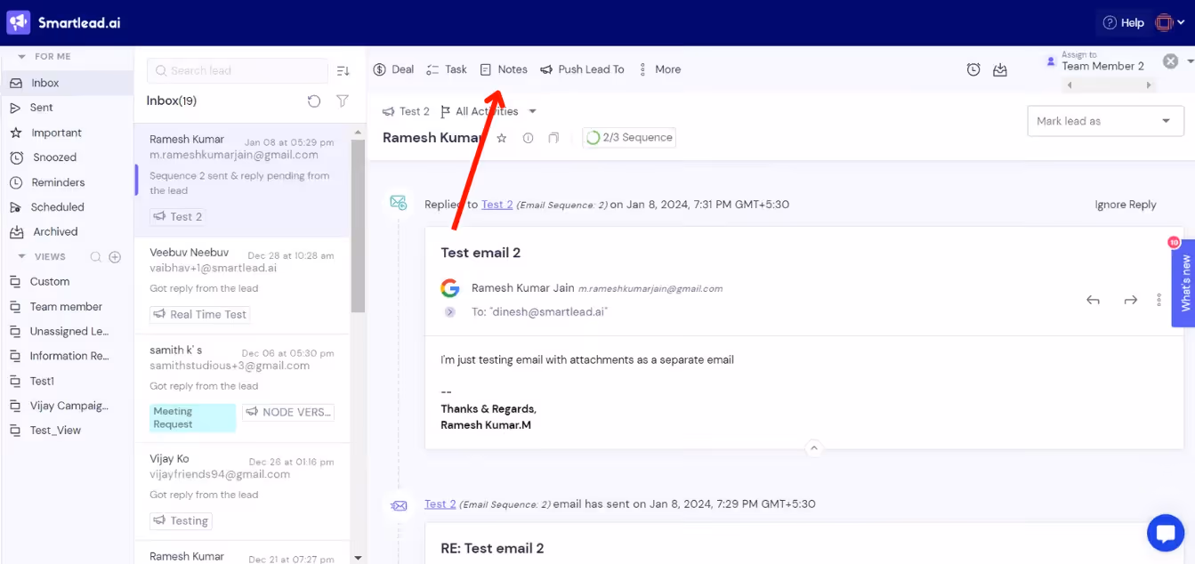 Adding Notes feature in Smartlead Master Inbox 3.0