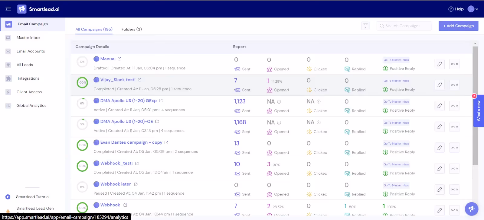 Smartlead App Dashboard Screenshot