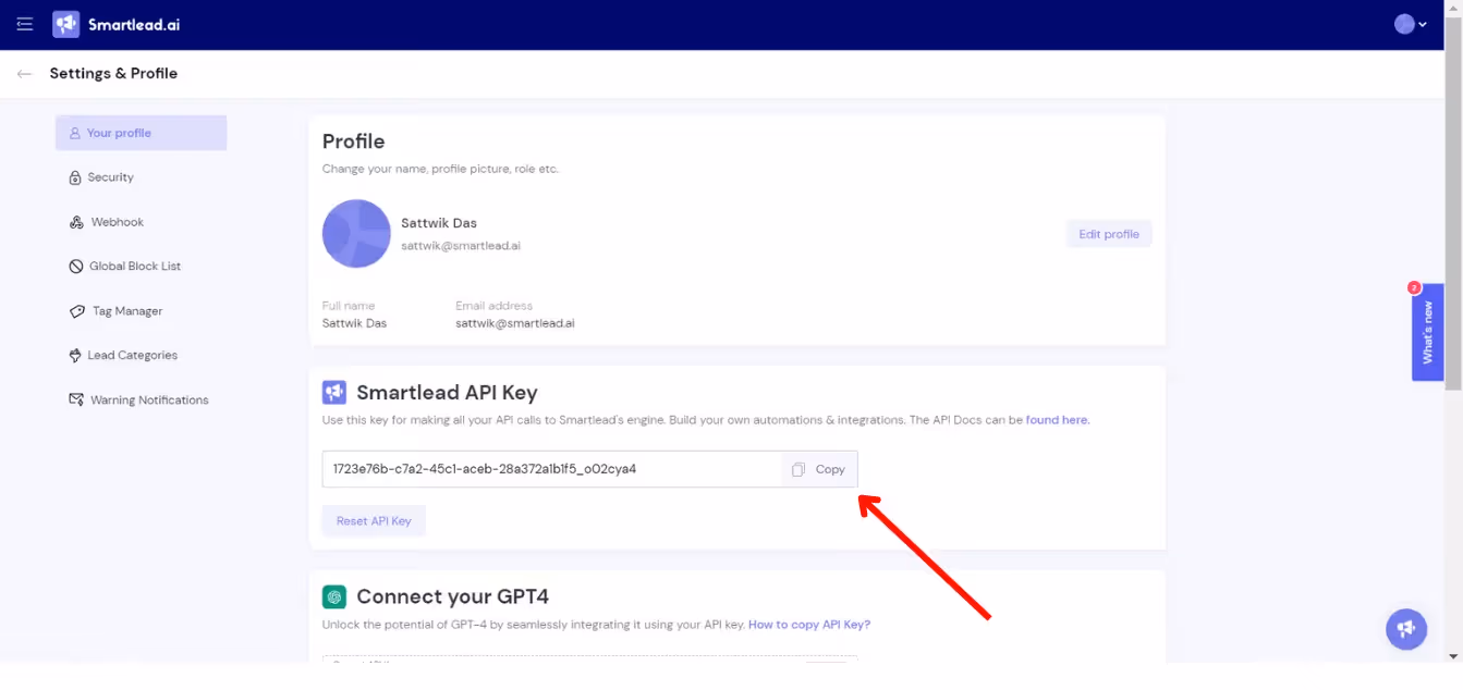 API Keys Smartlead Screenshot