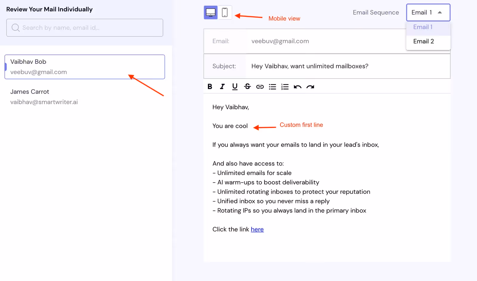 Smartlead mobile view