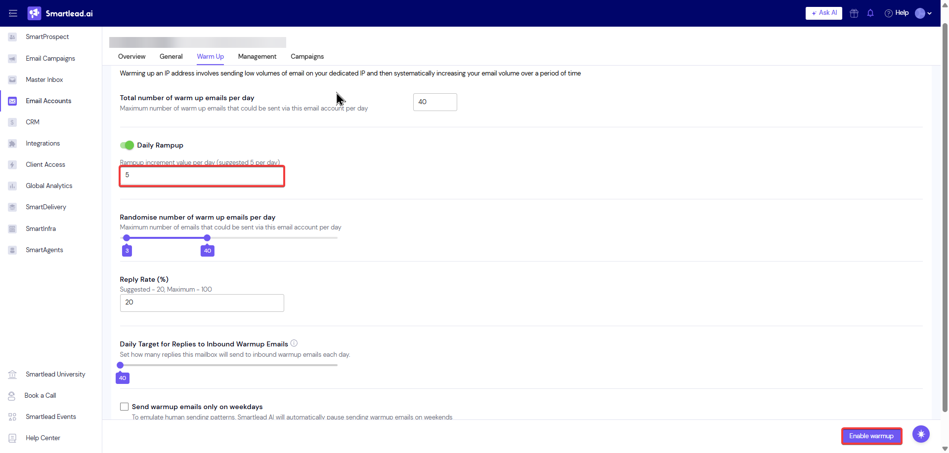 How to setup Warmup on Smartlead