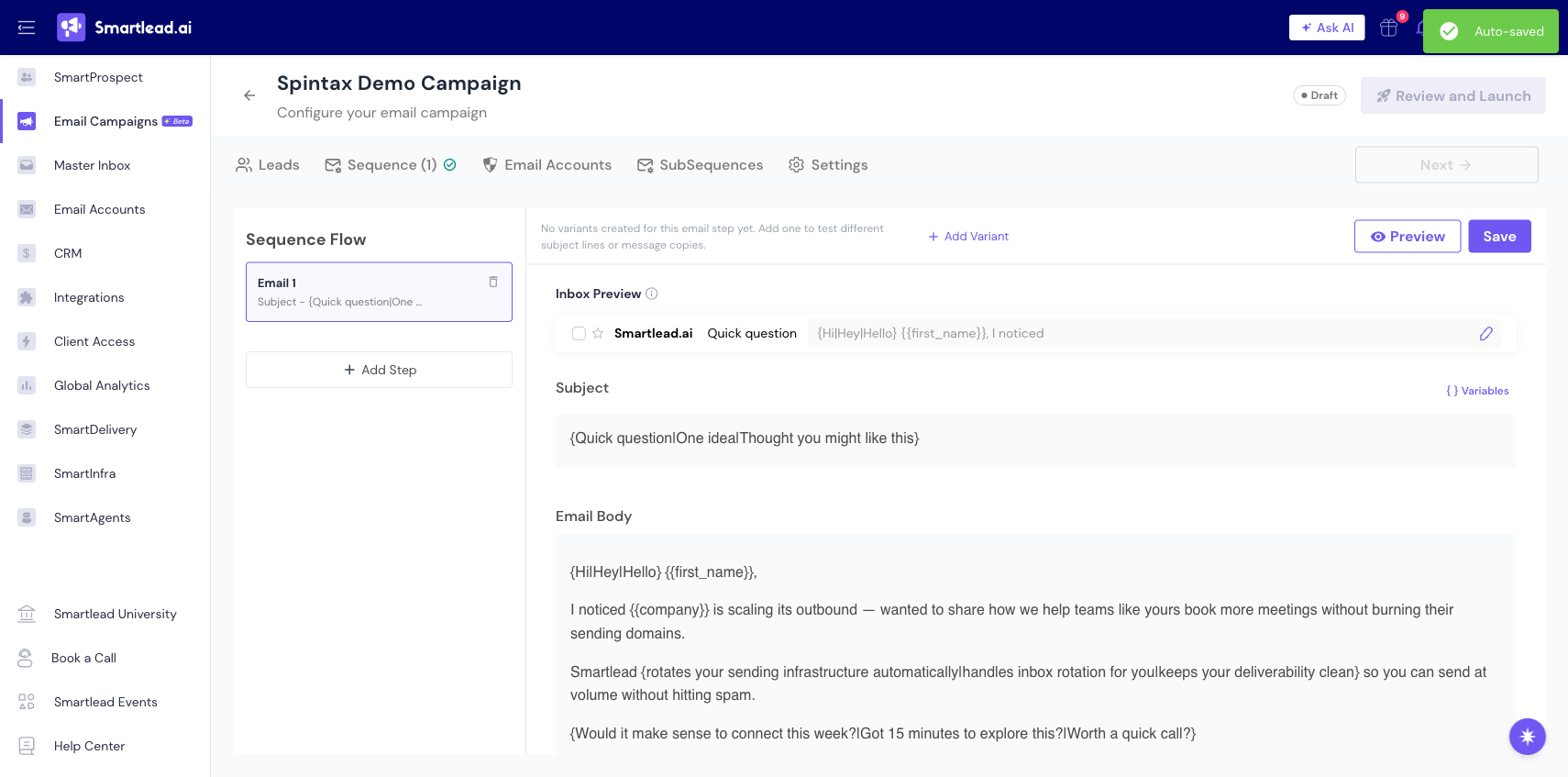 Use spintax in Smartlead