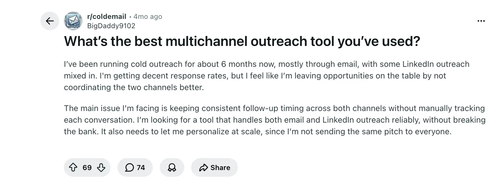 multi-channel outreach reddit