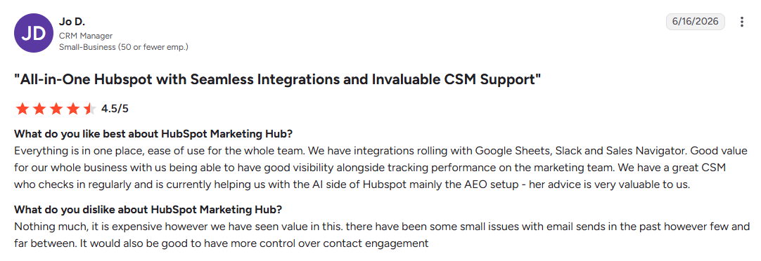 Hubspot g2 review