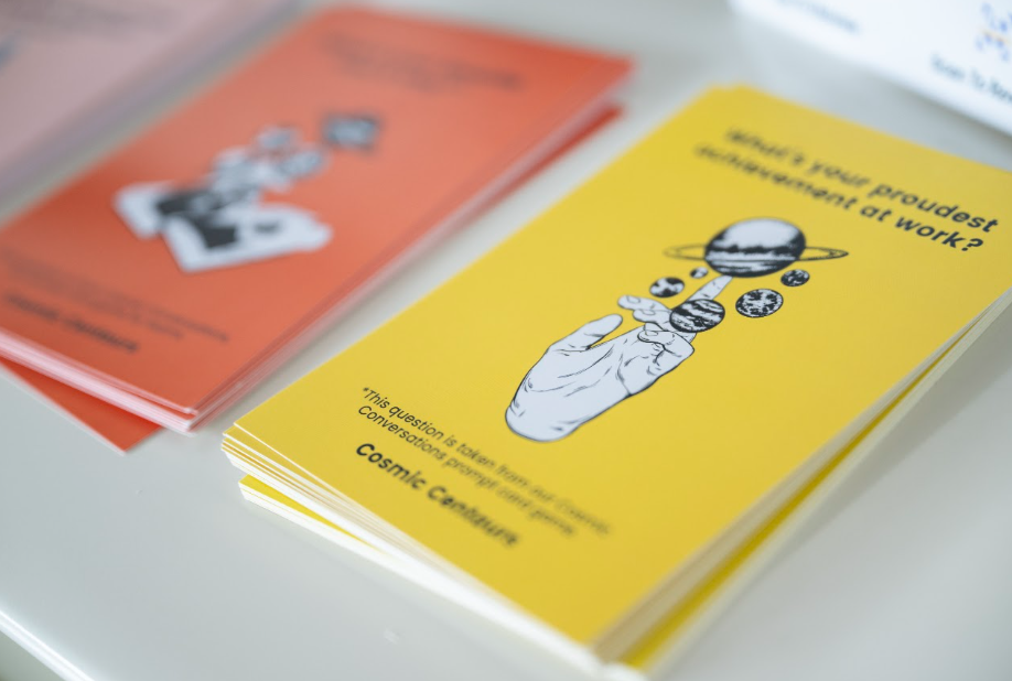 Cosmic Centaurs branded conversation prompt cards