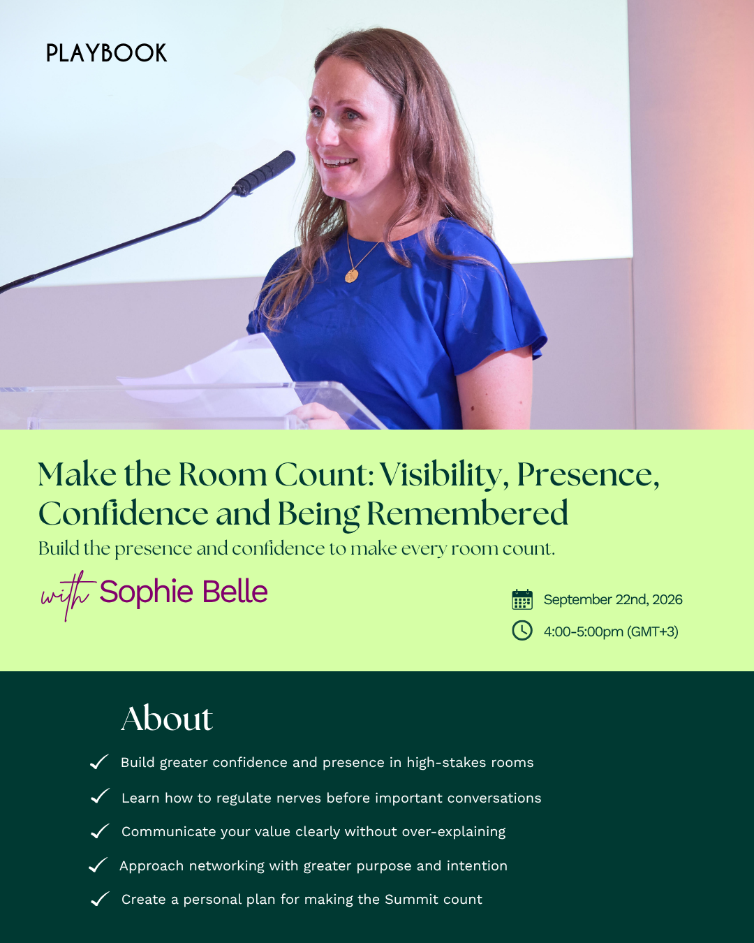 Webinar artwork for Make the Room Count with Sophie Belle.