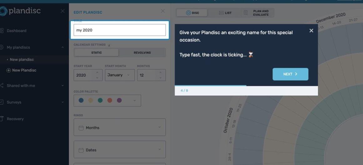 Plandisc’s onboarding is all about good copy and interactivity