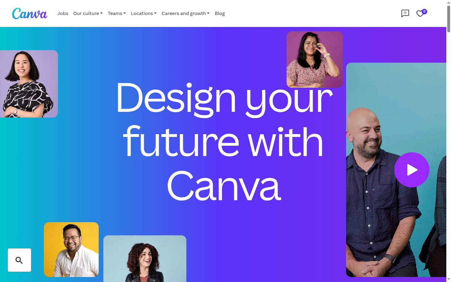 Life at Canva careers microsite homepage, August 2026