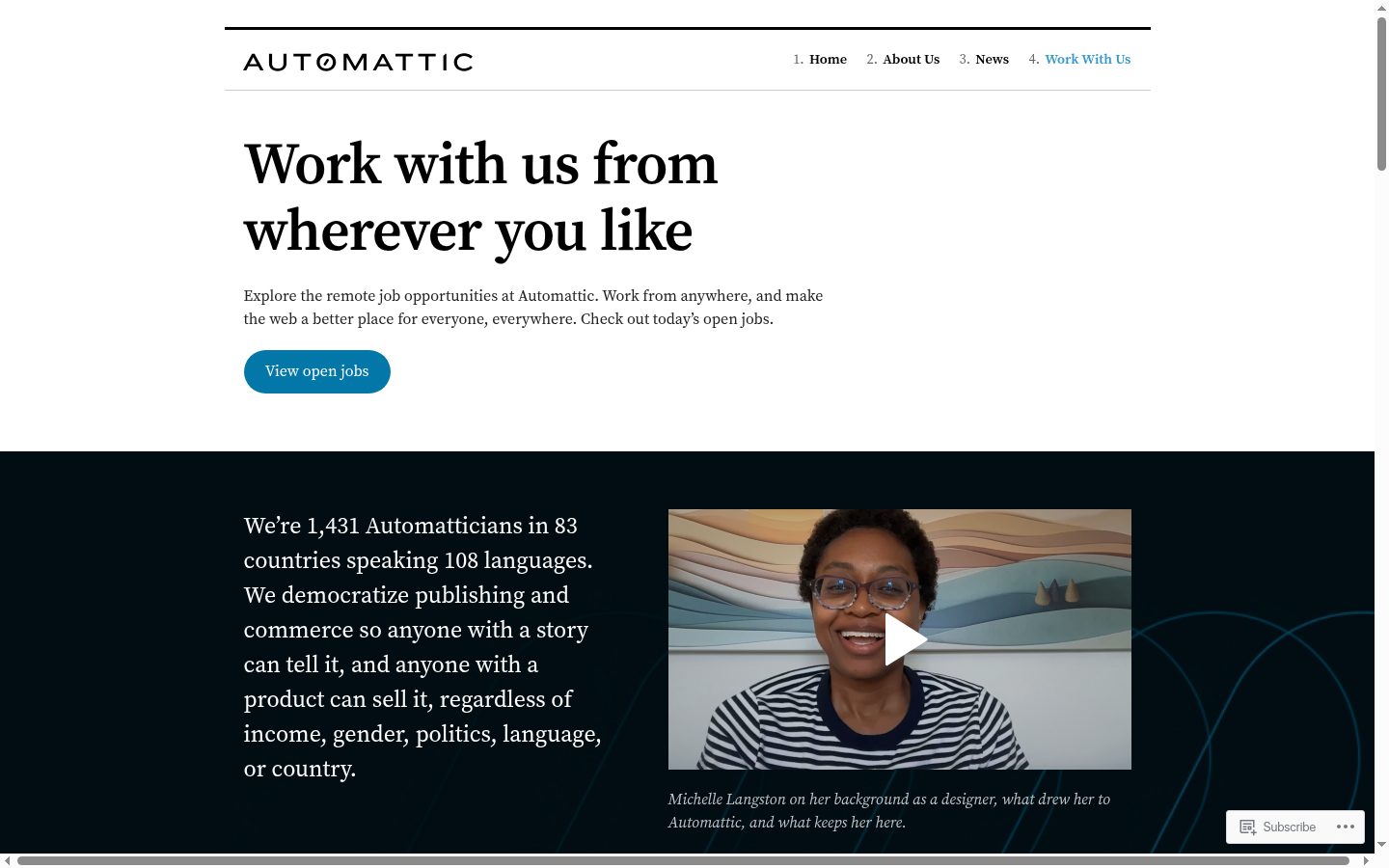 Automattic hiring process page showing the paid trial stage, August 2026