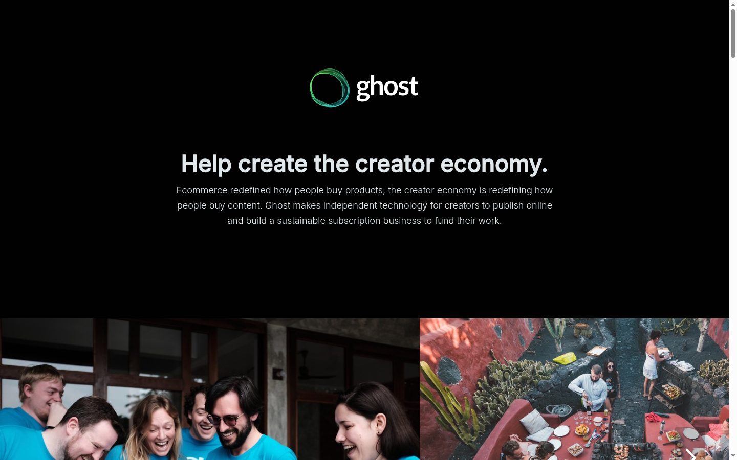 Ghost careers page explaining its non-profit structure, August 2026
