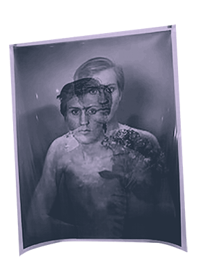 Double exposure image of a man from the waist up