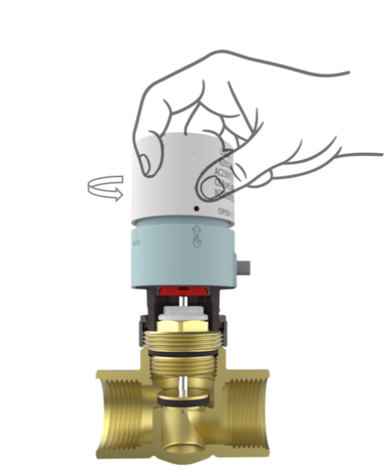 A diagram showing how to set the thermo-electric actuator to manual mode