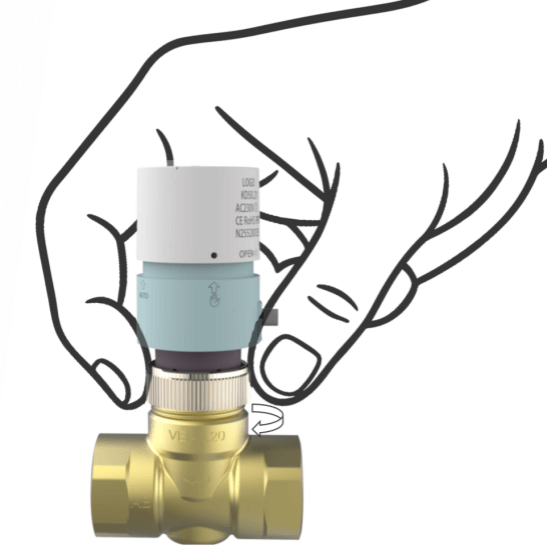 Illustration showing the correct method for installing a thermo-electric actuator onto a valve