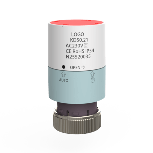 OEM thermo-electric actuator with First-Open Function by iSwell, designed for HVAC valves