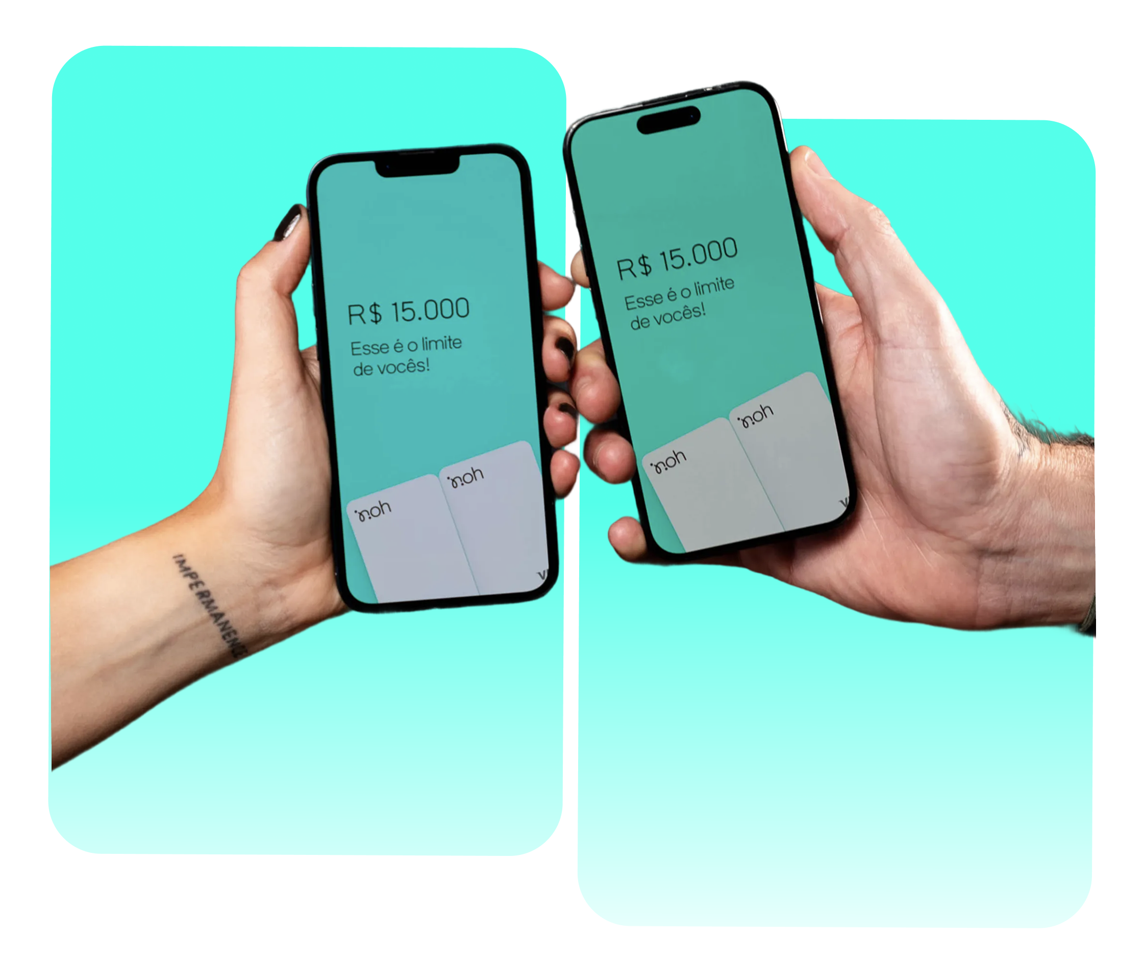 Uma tela do aplicativo Noh, mostrando o saldo total do casal.