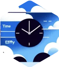 Clock showing 12:10 on a blue background with clouds and the words 'Time' and 'Effity'.