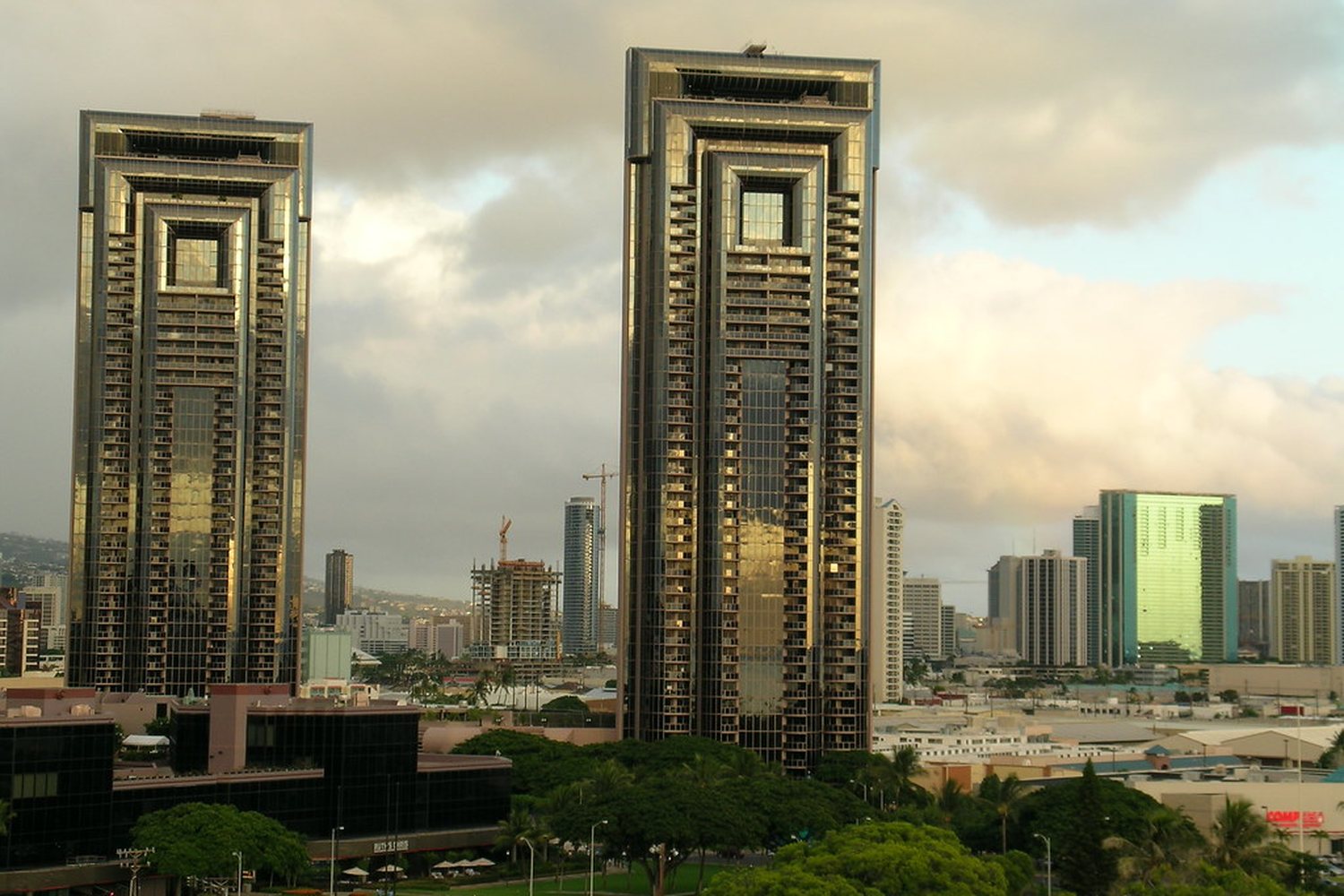 Modern office towers in a business district, representing private credit lending to companies