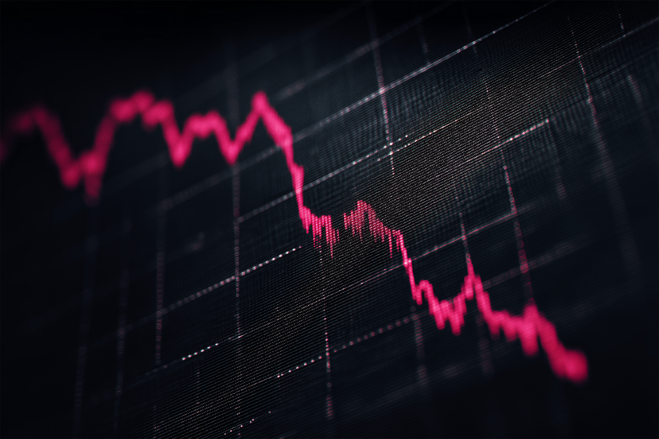 A stock market index chart moving through a volatile period