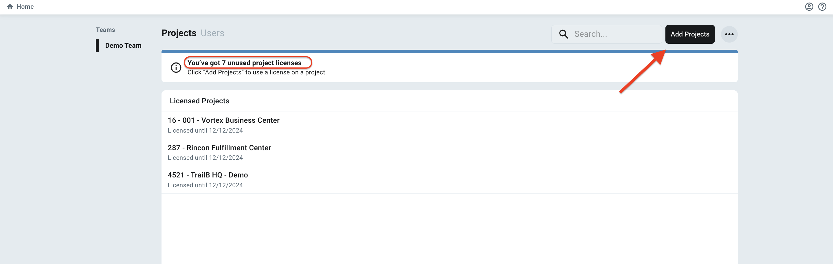 How to Add Projects: Top Right Hand Corner Black Button