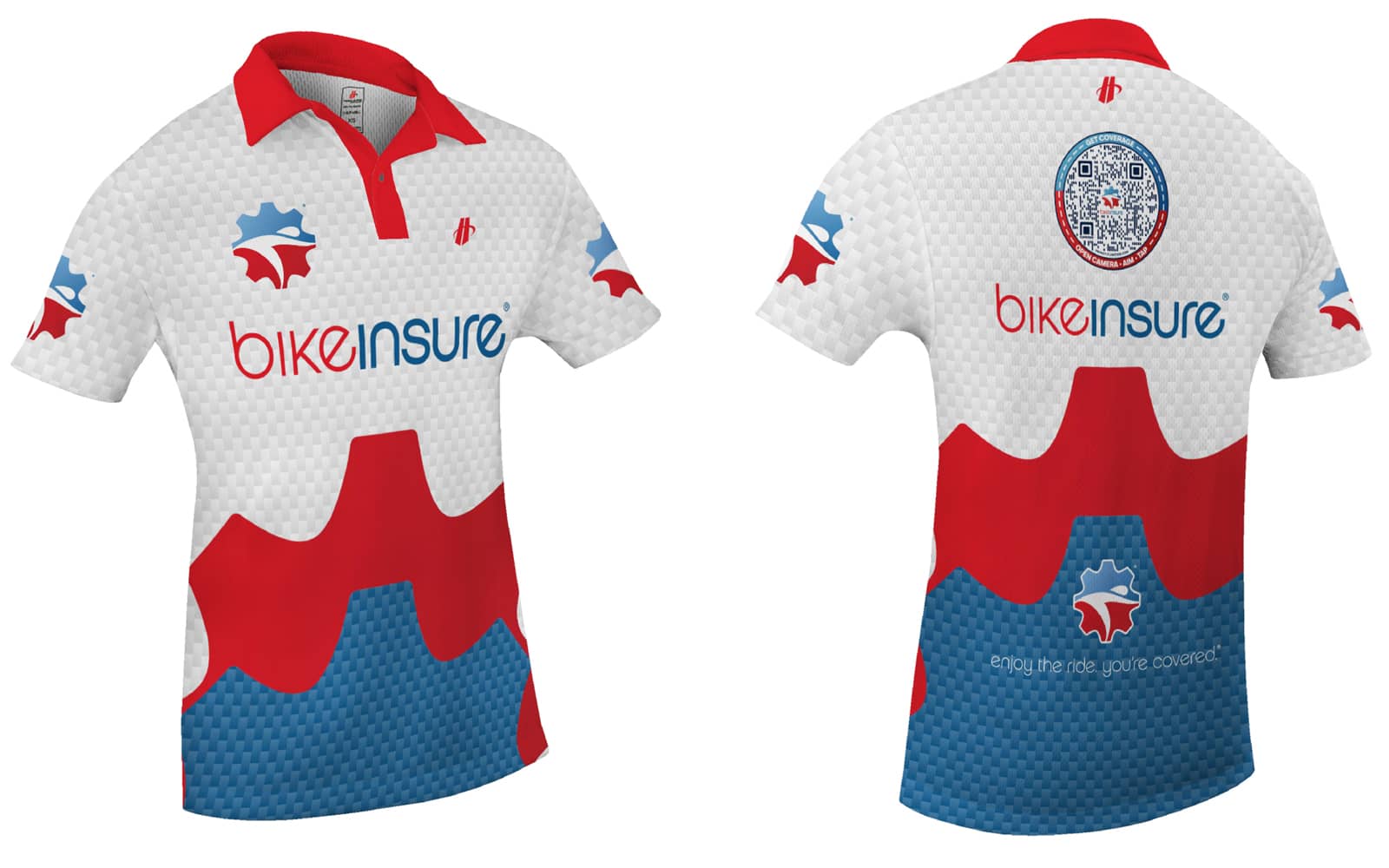 BikeInsure polo by Hincapie with a QR code
