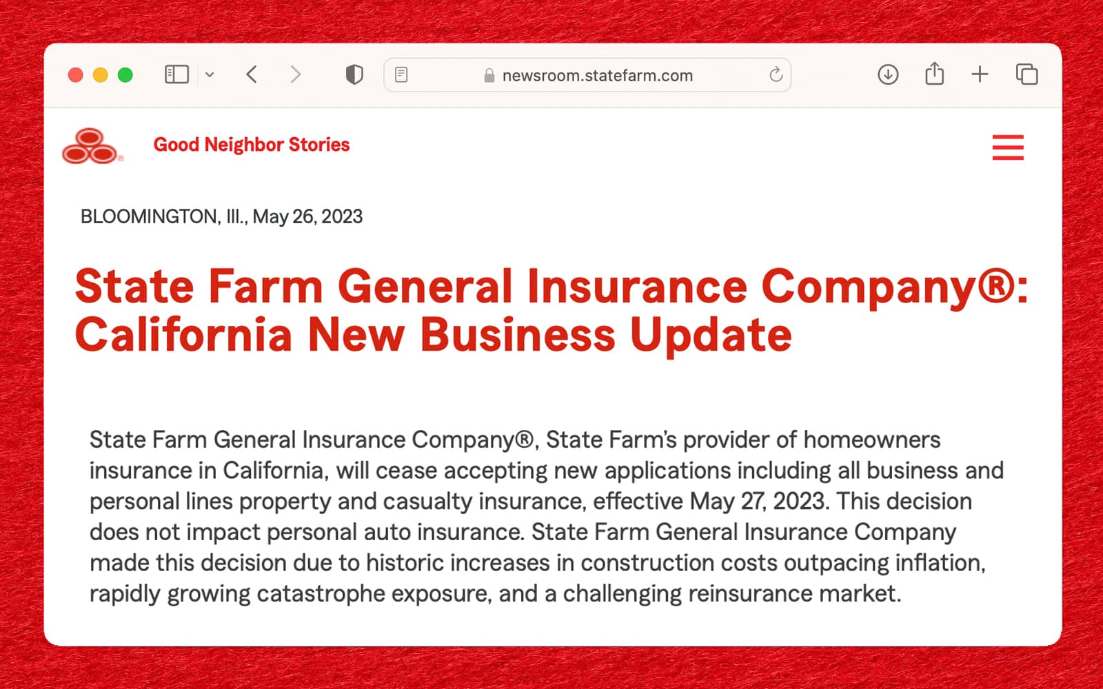 State Farm newsroom announcement