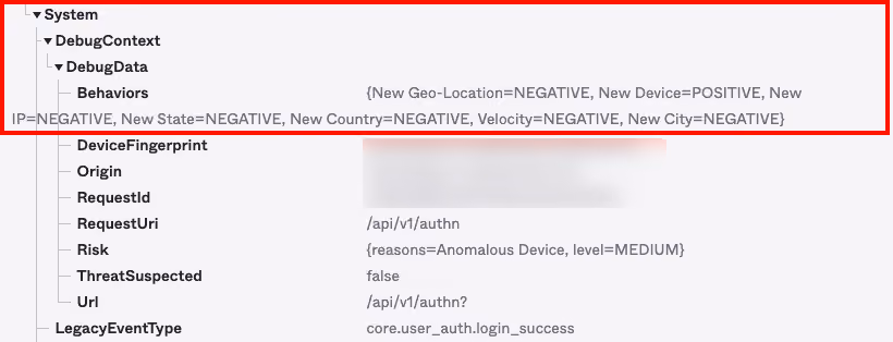 Okta Documentation: Behavior Detection System Log Events