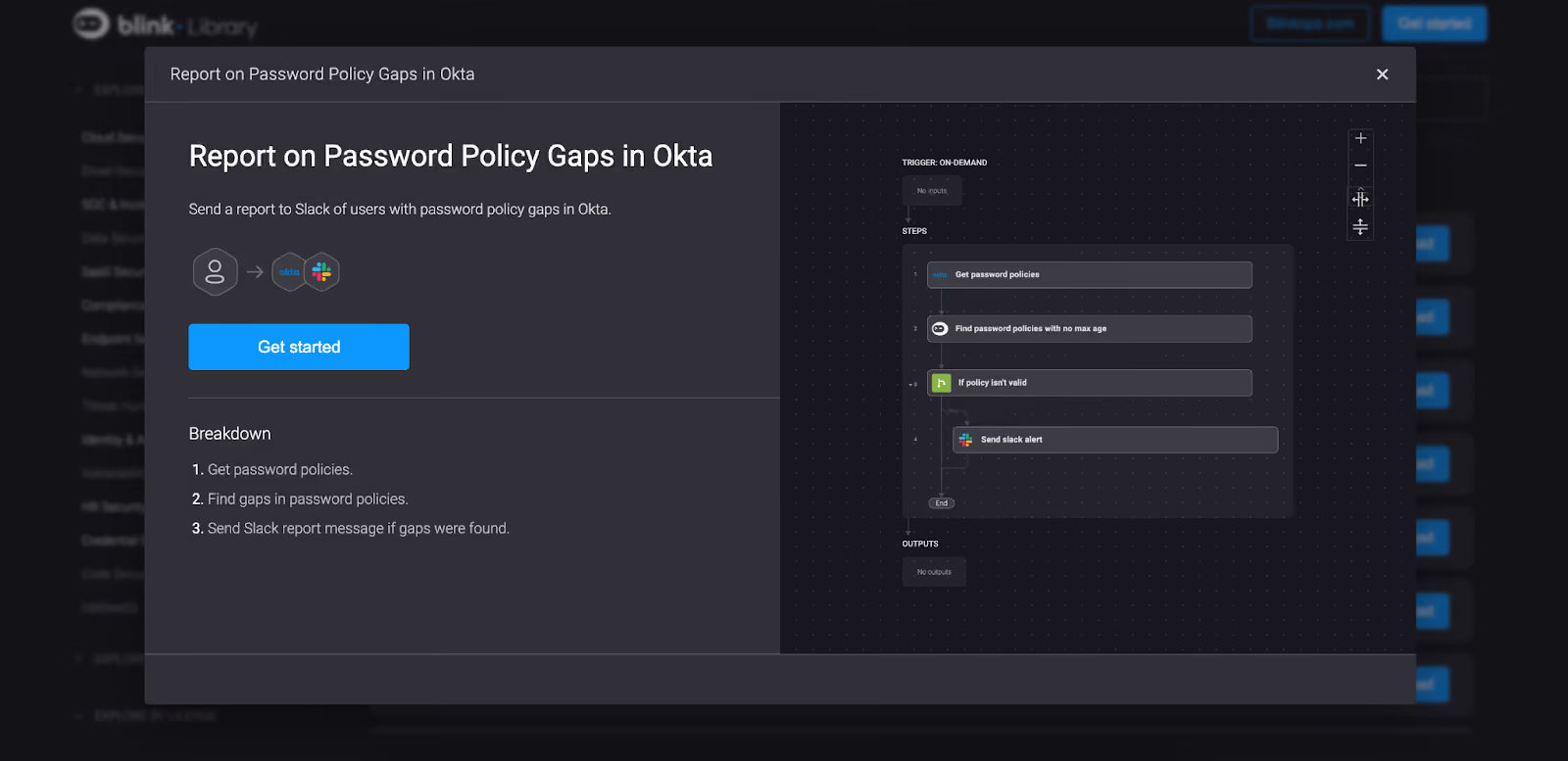 Blink automated workflow to report on password policy gaps in Okta