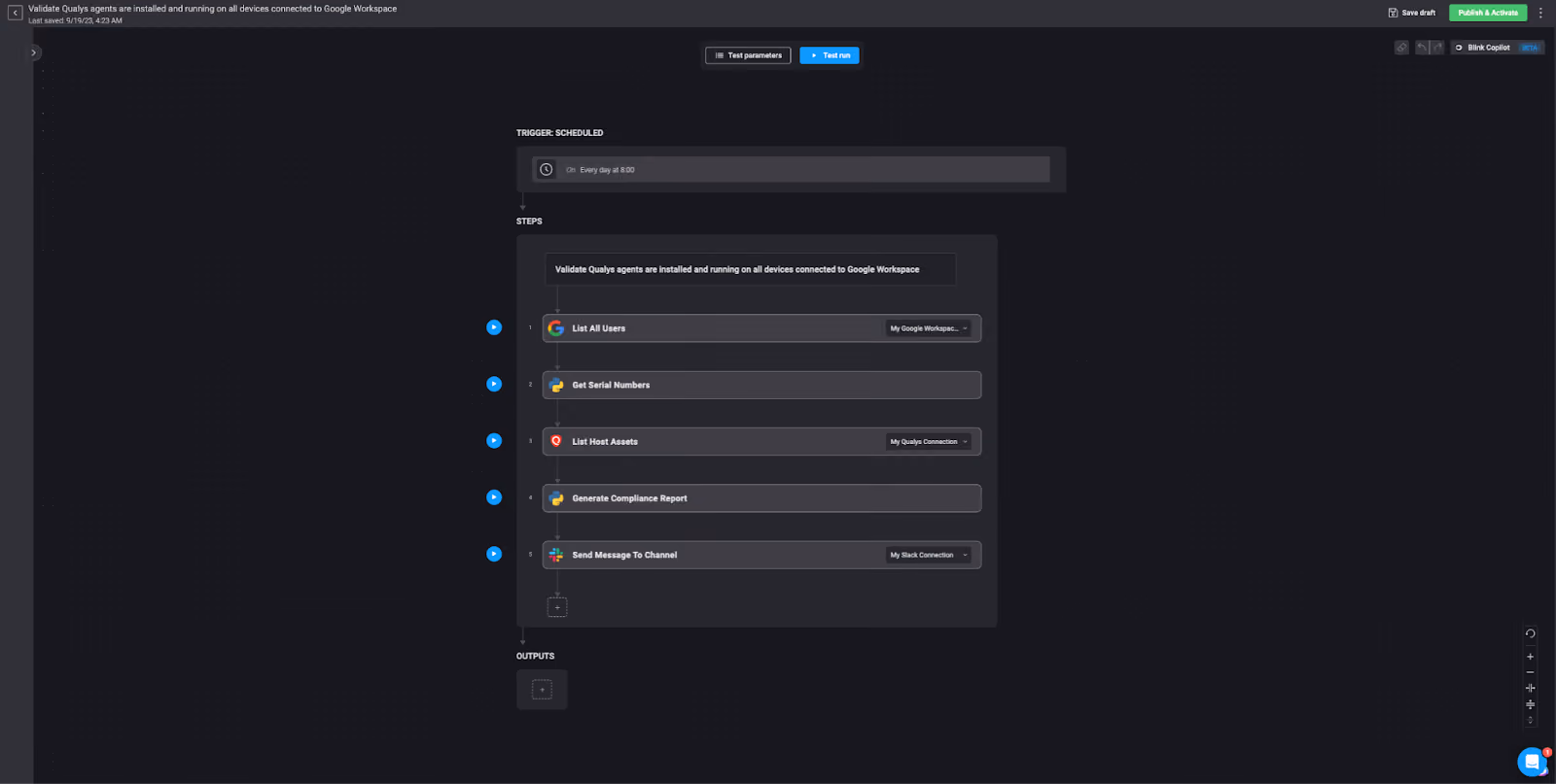 blink automated workflow to validate qualys agents are iinstalled and running on all devices