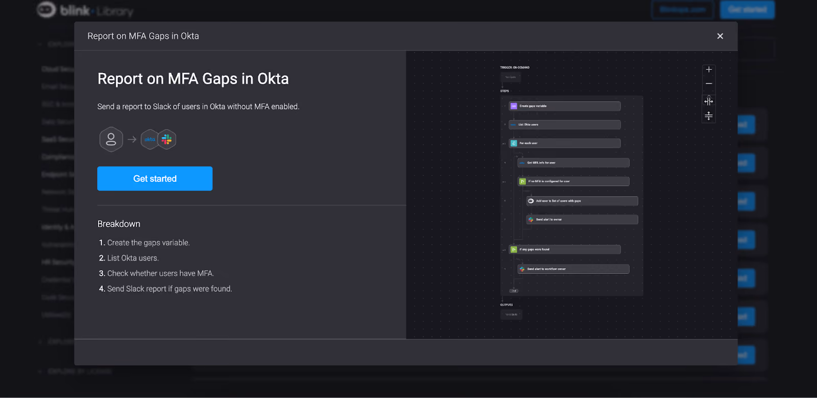 Blink automated workflow to report on MFA gaps in Okta
