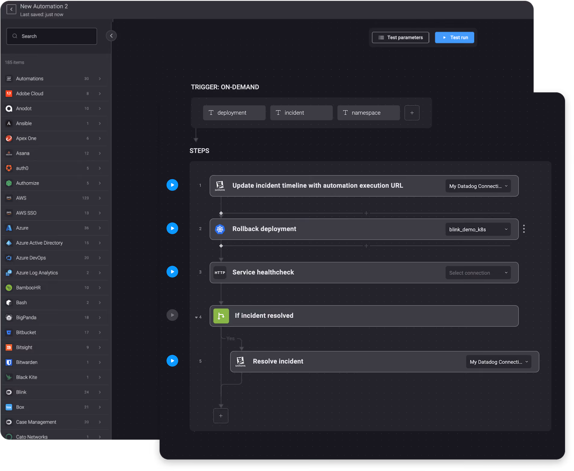 Blink Workflow: Rollback a Kubernetes Deployment on a Datadog Alert