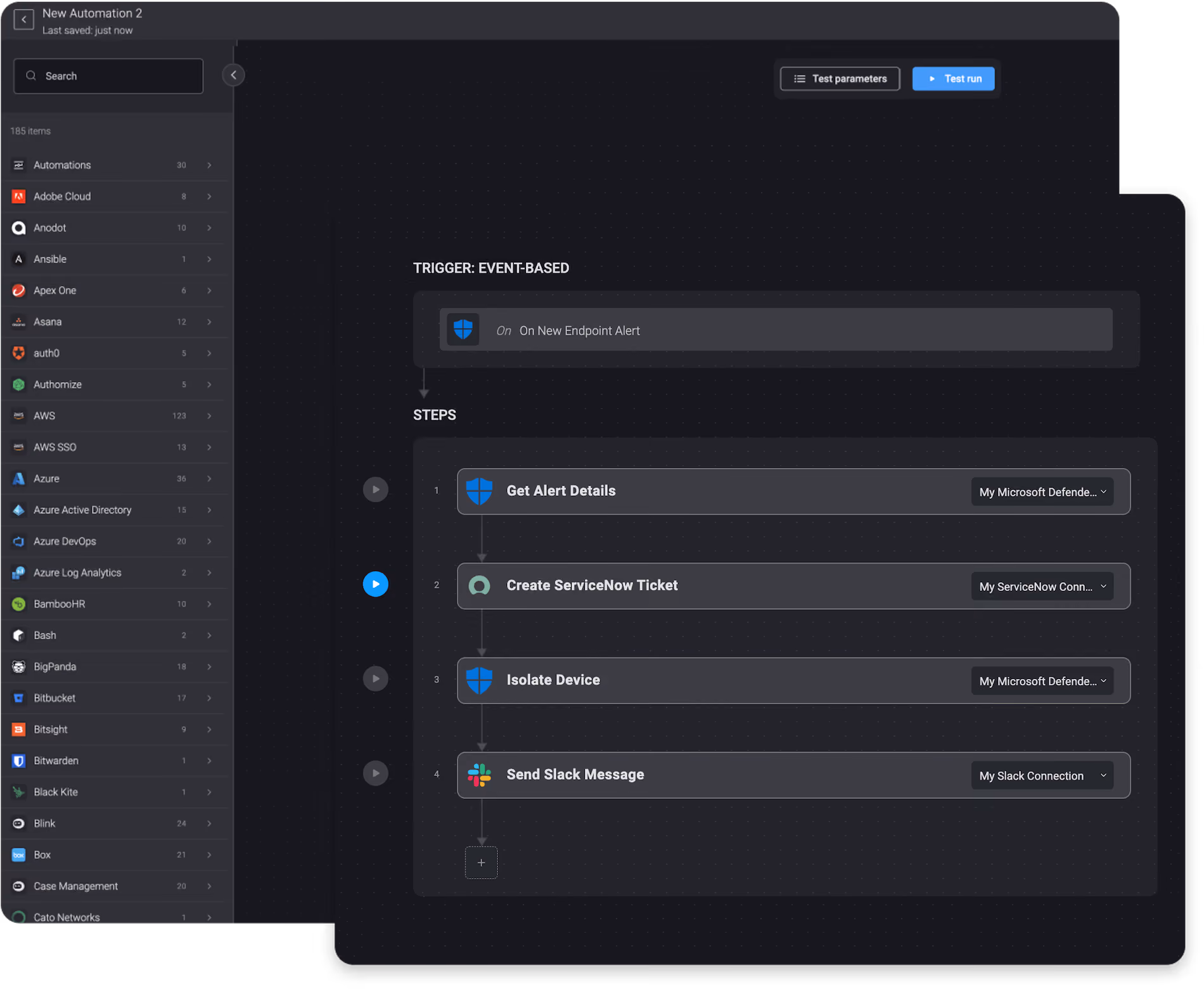 Blink Workflow: On a New Alert from Microsoft Defender for Endpoints, Create a ServiceNow Ticket, and Isolate the Device
