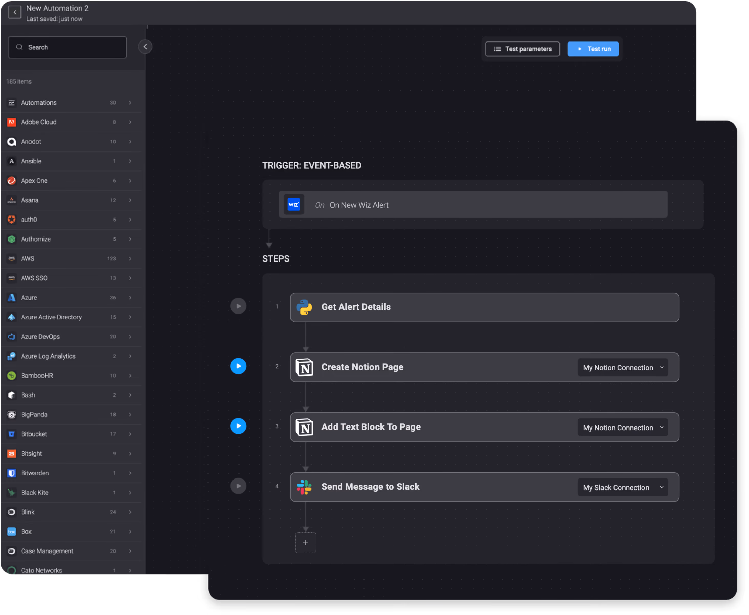 Blink Workflow: On a new Wiz alert, Create a Notion Page and Append the Details