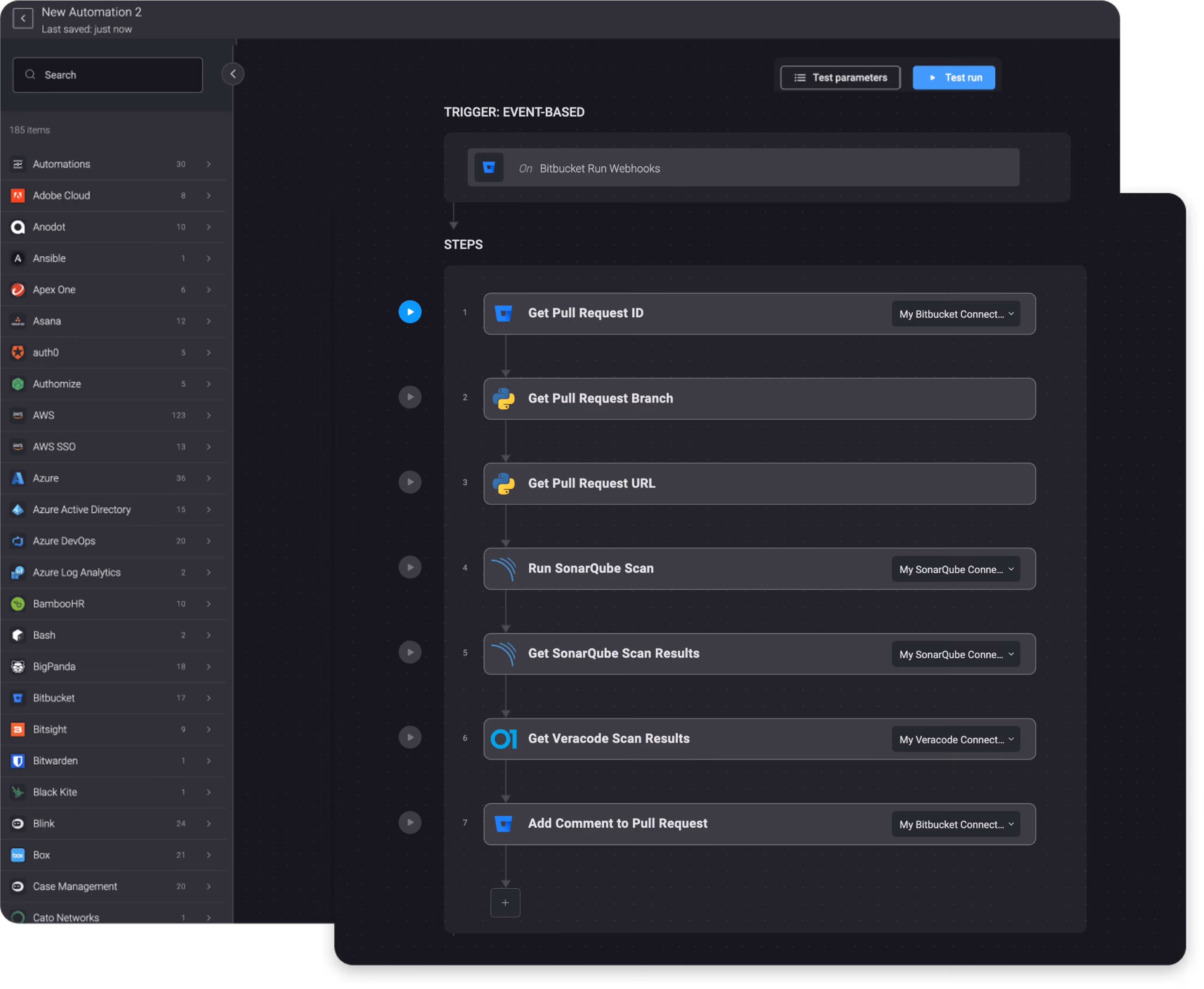 Run Scans with SonarQube and Veracode on New Bitbucket Pull Requests