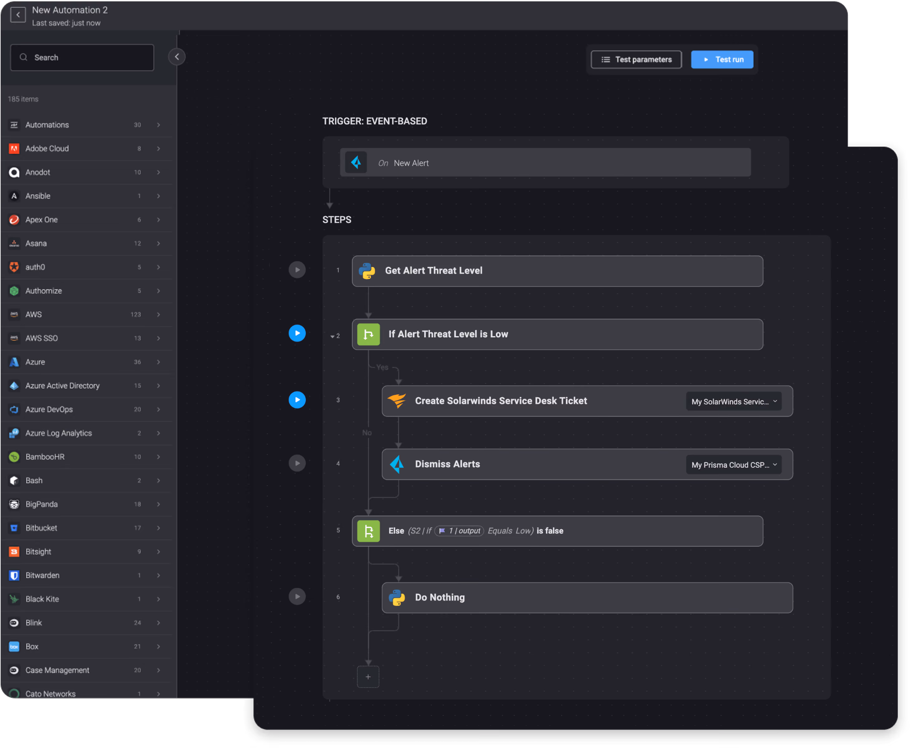 Creating a SolarWinds Service Desk Ticket for Low Level Prisma Cloud Alerts