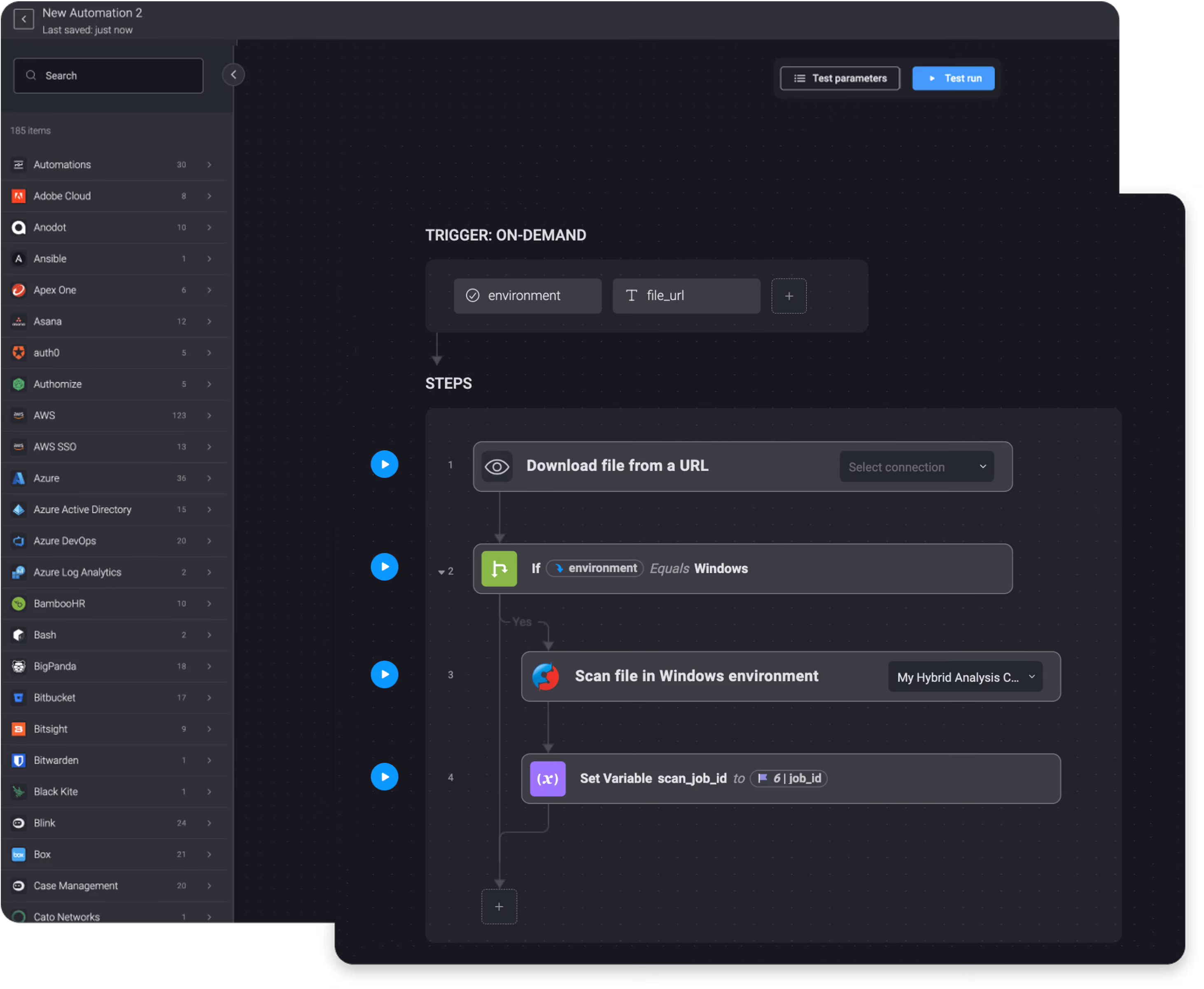 Blink Workflow: Scanning a File with Hybrid Analysis