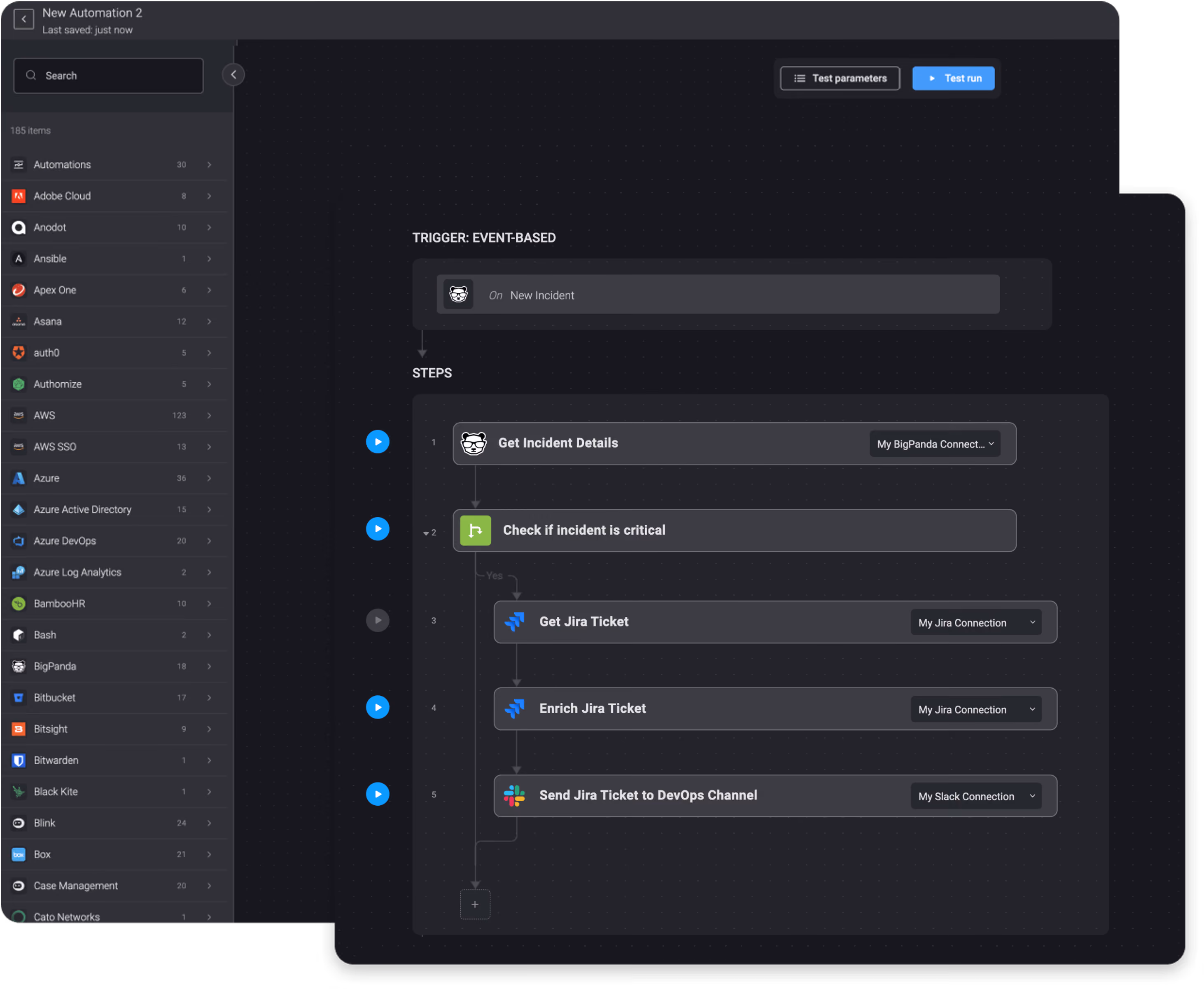On a BigPanda Incident, Get a Jira ticket and send a Slack message