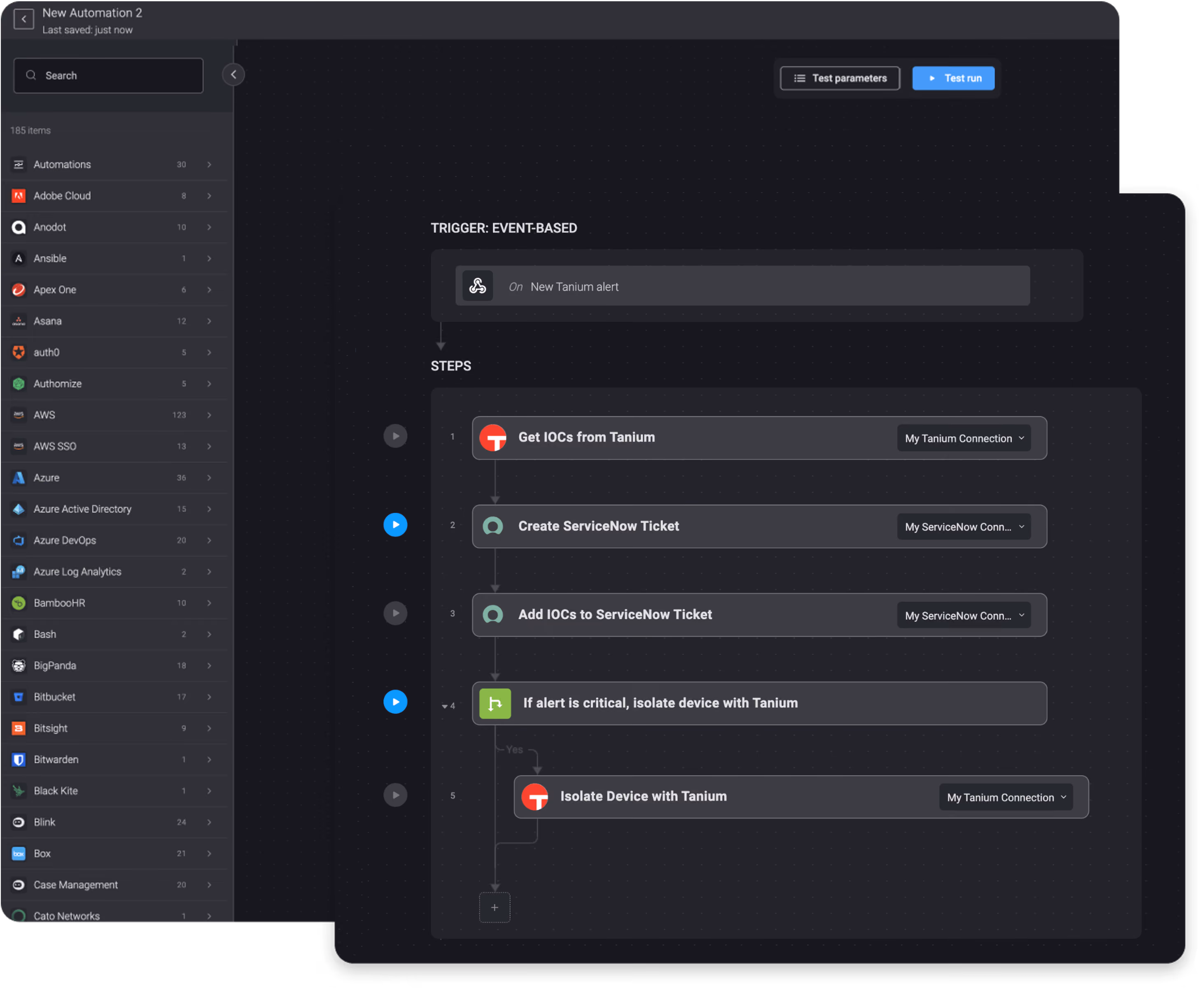 Blink Workflow: Respond to a Malware Alert with Tanium and Create a ServiceNow ticket Comp