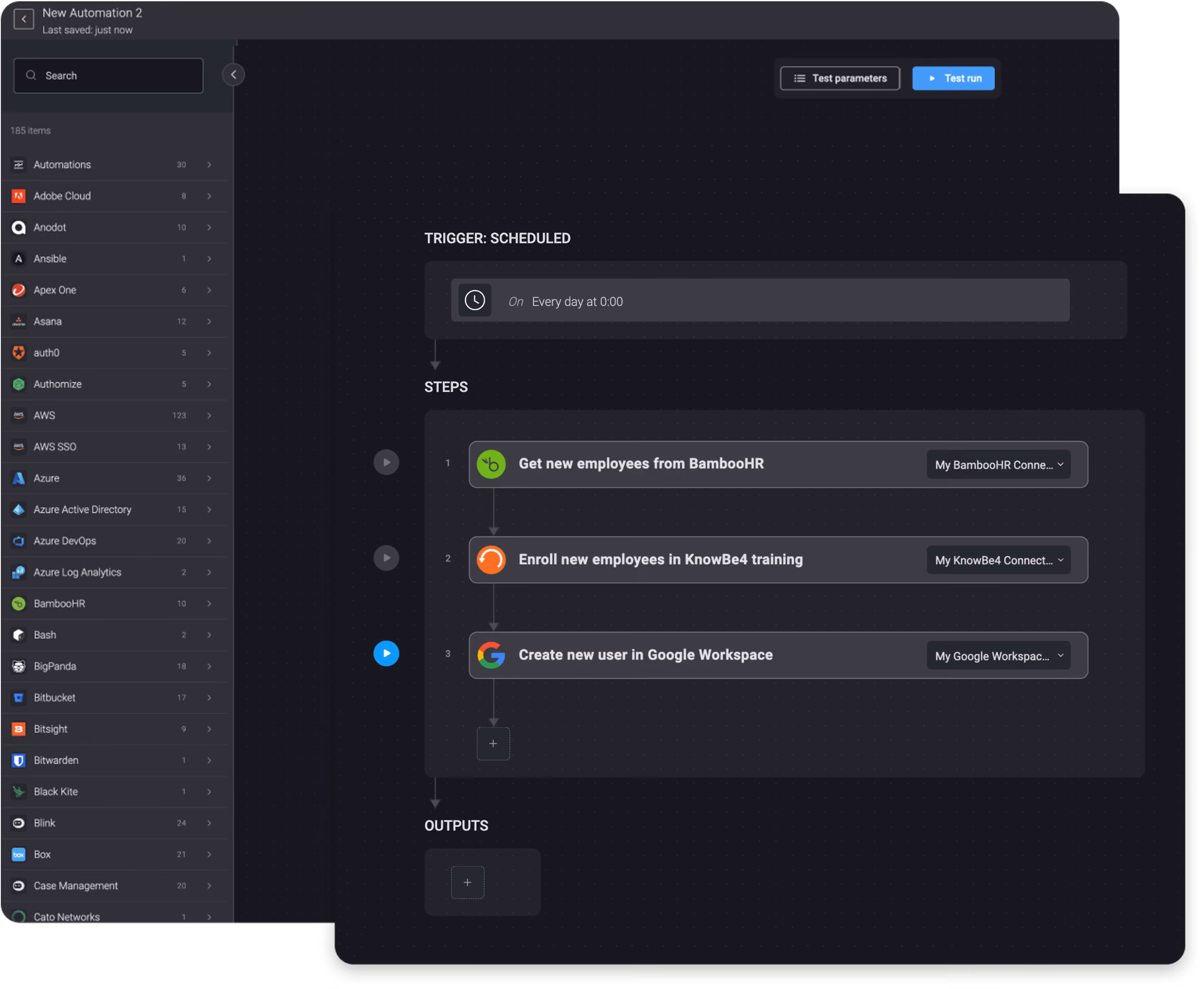 On a new employee in BambooHR, create a Google Workspace user and enroll in a KnowBe4 training