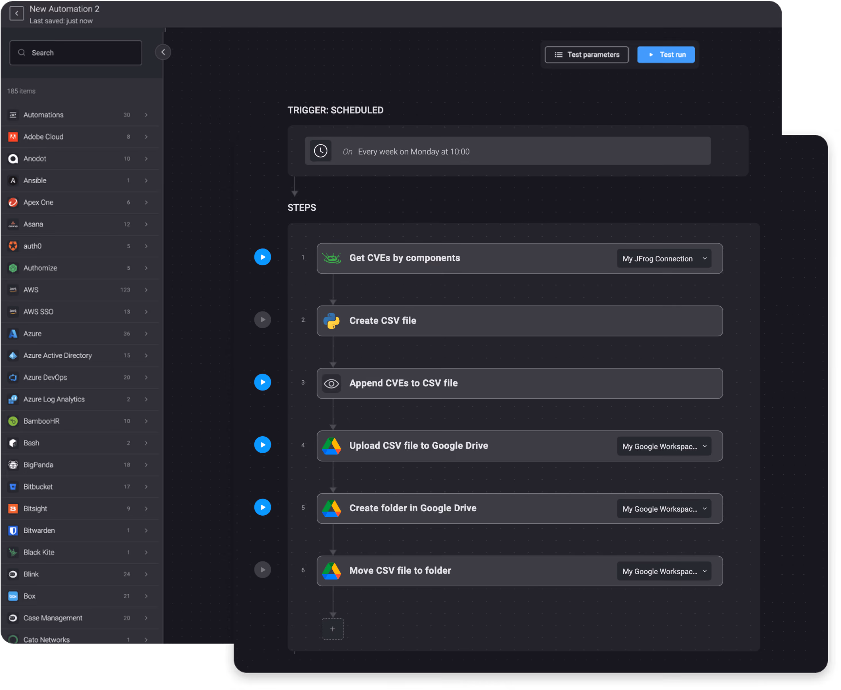 Get CVEs from JFrog and upload to Google Drive Comp
