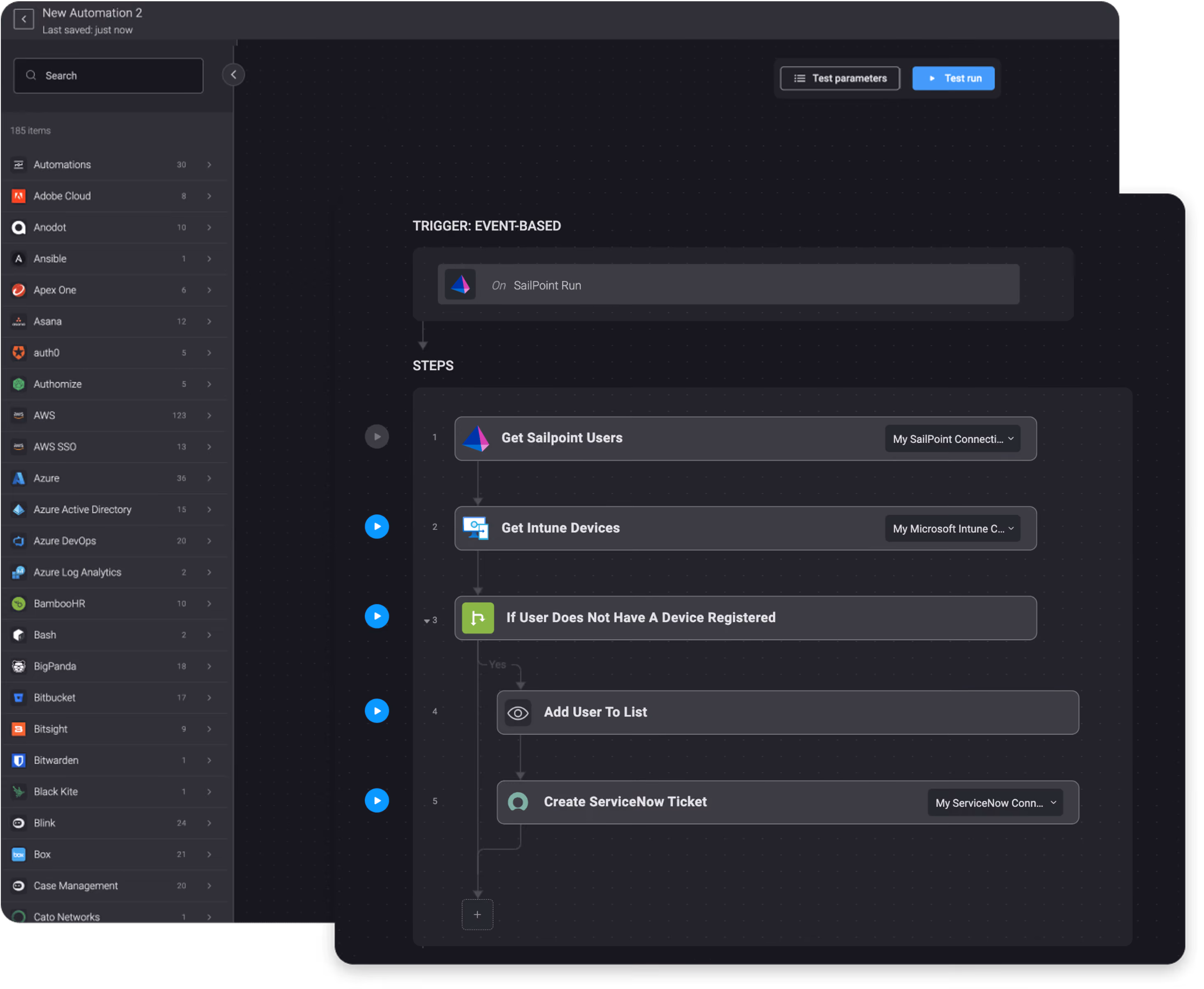 Blink Workflow: Check if Sailpoint Users have Microsoft Intune Devices Registered, if Not, Add Them to a ServiceNow ticket