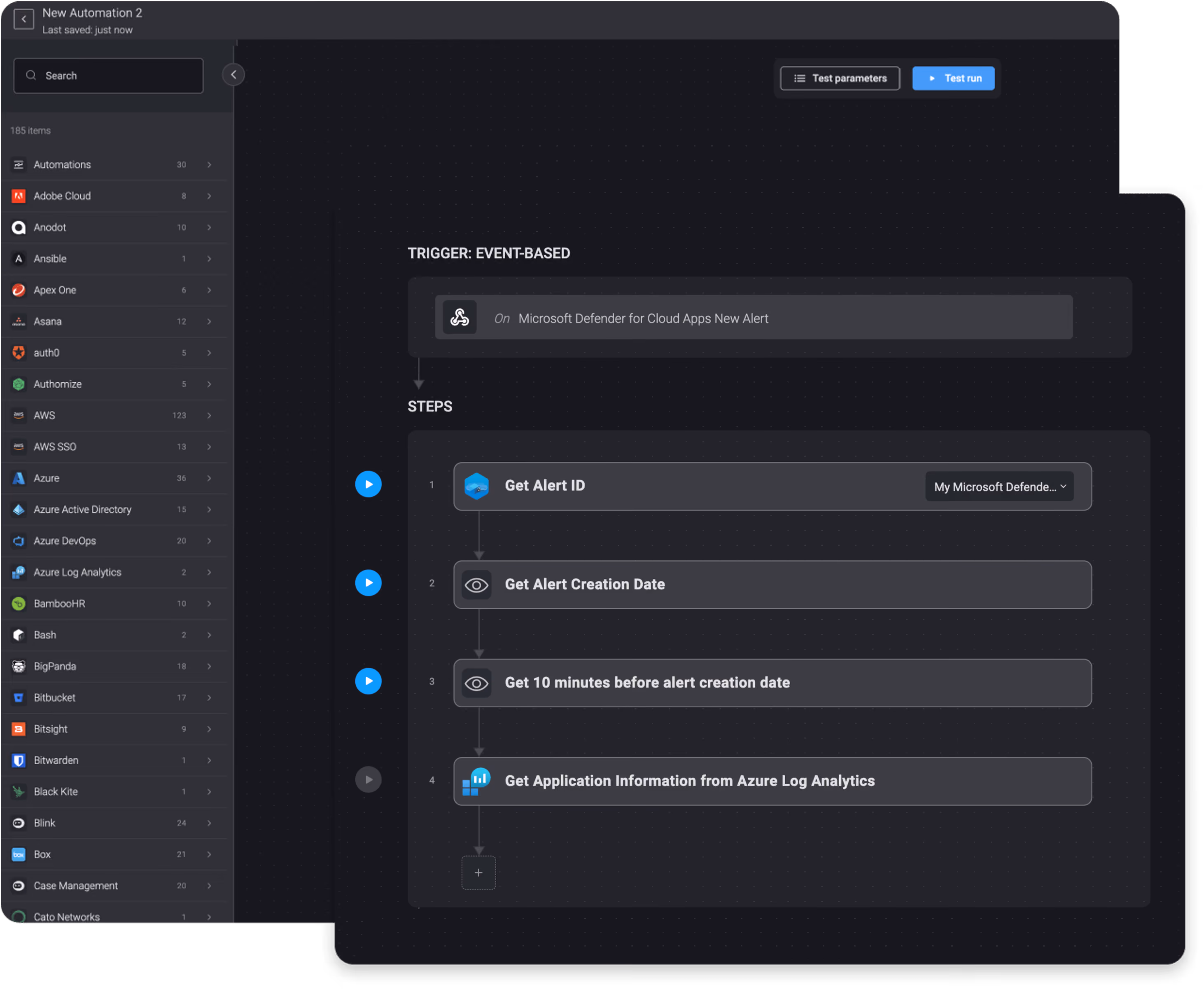 Blink workflow: On Microsoft Defender for Cloud Apps Alert, Get info from Azure Log Analytics