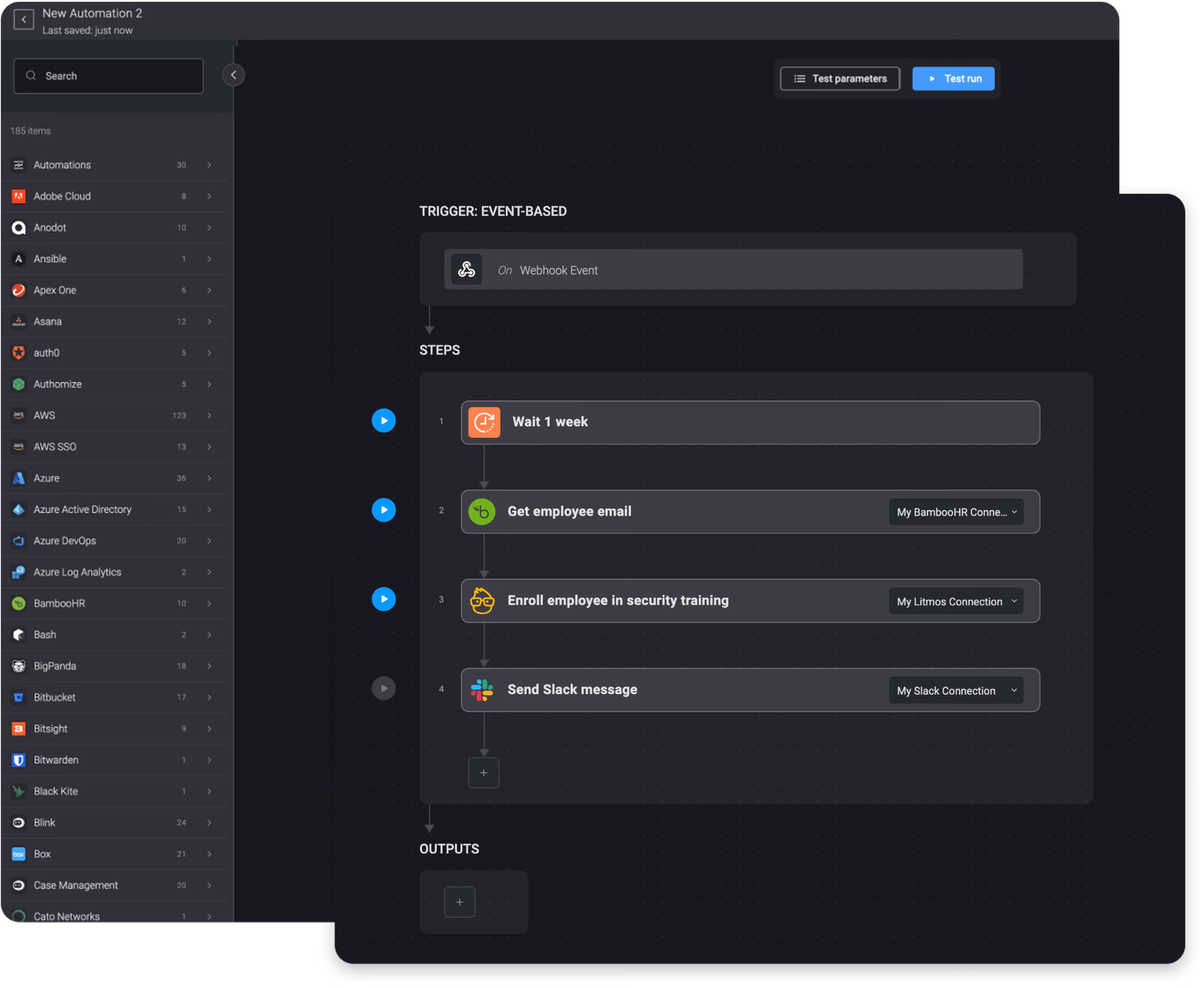 Blink Workflow: When a new employee is created in BambooHR, wait a week and enroll them in a Litmos security training course
