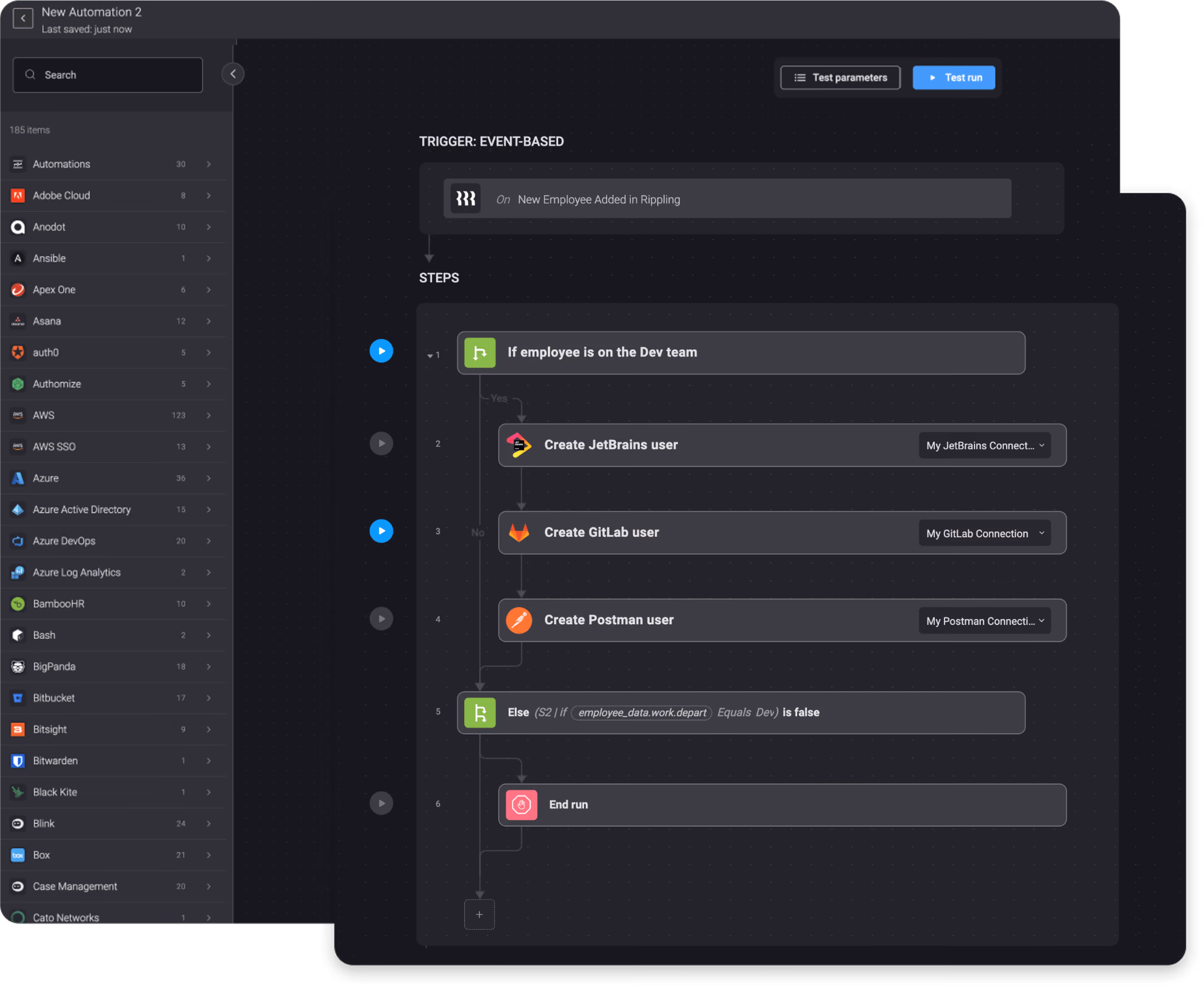 Employee Onboarding Workflow for Rippling, JetBrains, GitLab, and Postman