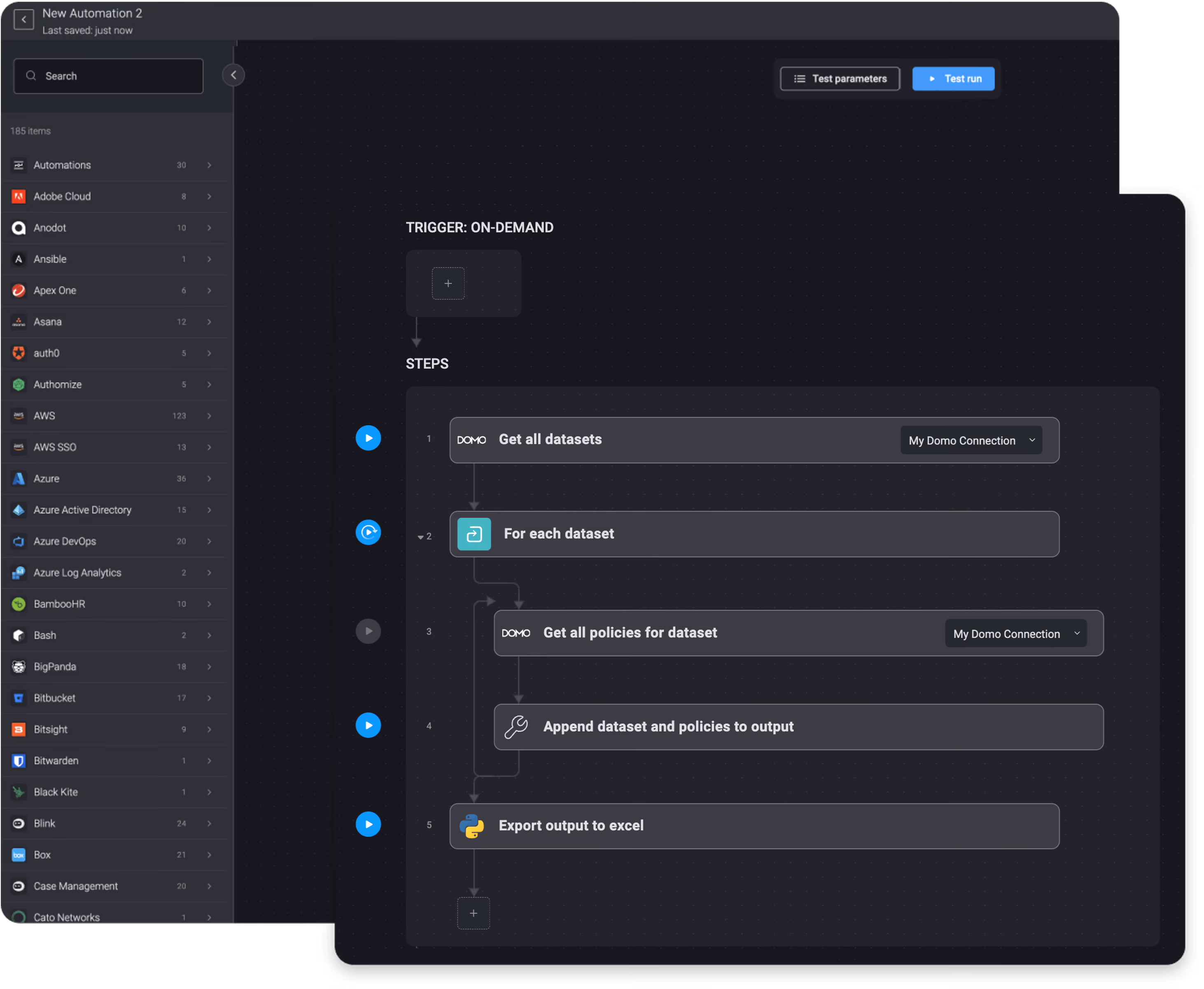 Blink workflow: Get the policies associated with each data set in Domo