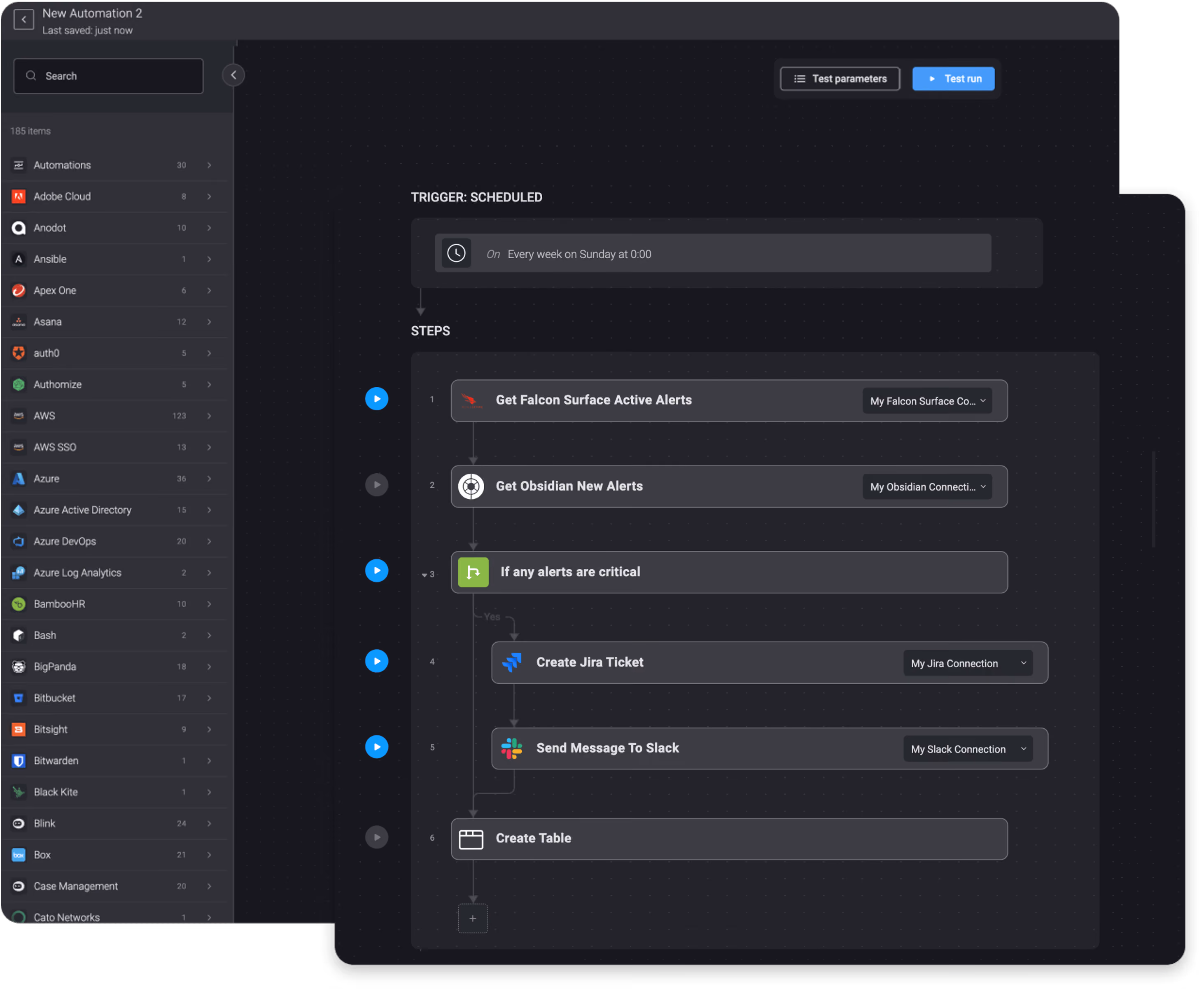 Once a week, get new alerts from Falcon Surface and Obsidian