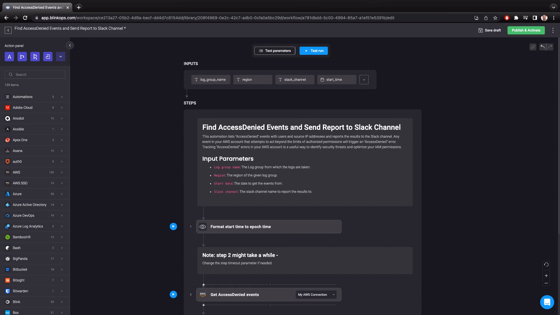 Blink Automation: Find AccessDenied Events and Send Report to Slack Channel