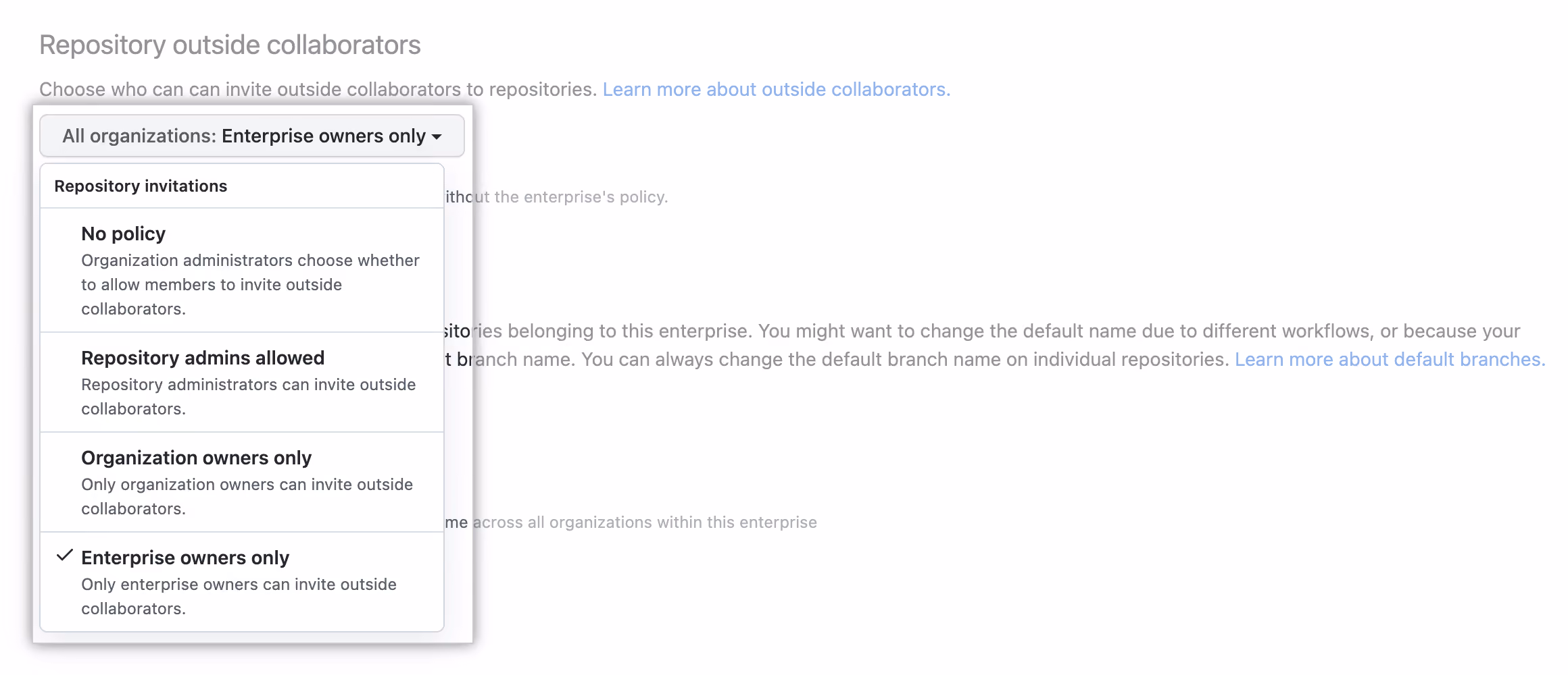 Enterprise permissions for inviting collaborators