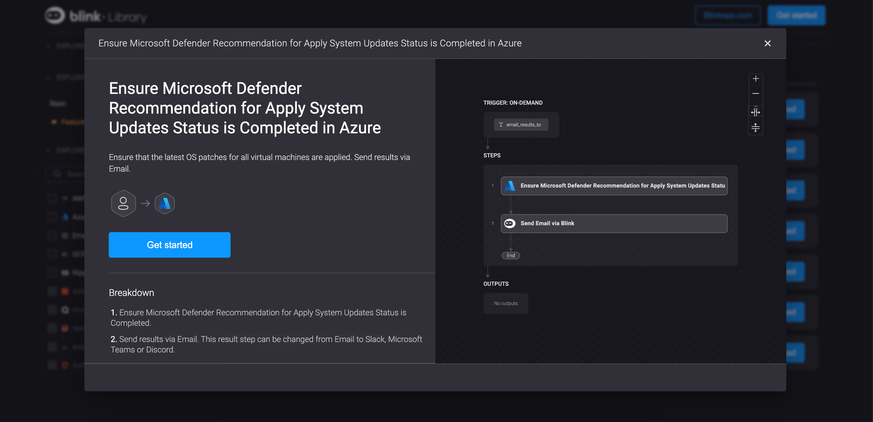 Blink automated workflow to ensure microsoft defender recommendation for apply system updates status is completed in azure