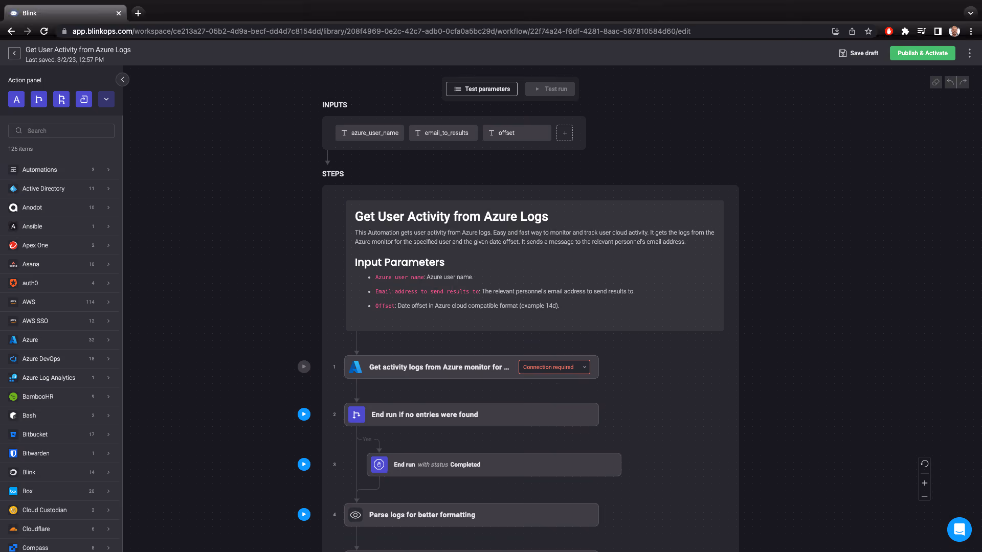 Azure user activity logs